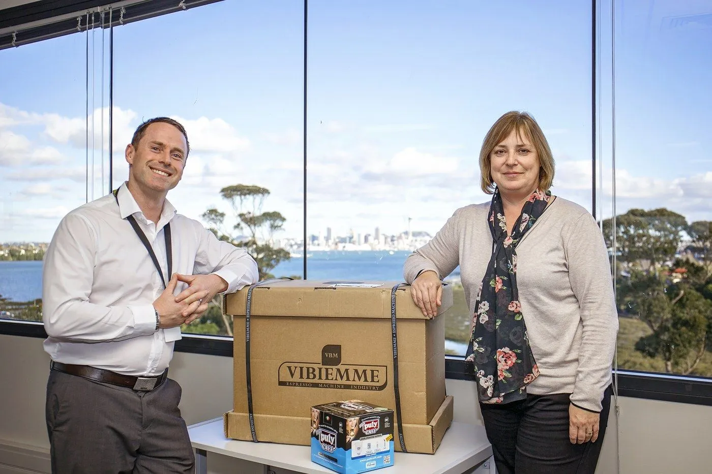 A workplace with a full Barista in a Box coffee kit